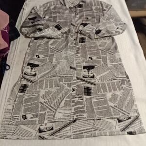 Jon & Anna Women's Dress/Blouse Size M Newspaper Print Long Sleeve Button Front